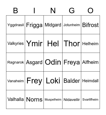 Norse Mythology Ch 1-4 Bingo Card