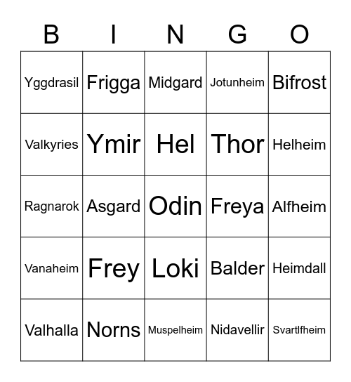Norse Mythology Ch 1-4 Bingo Card