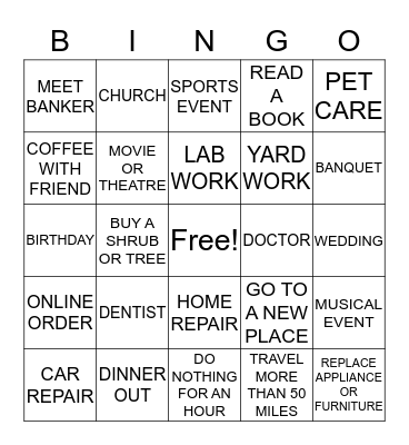 CALENDAR BINGO Card