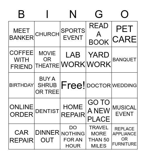 CALENDAR BINGO Card