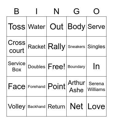 Tennis Bingo Card