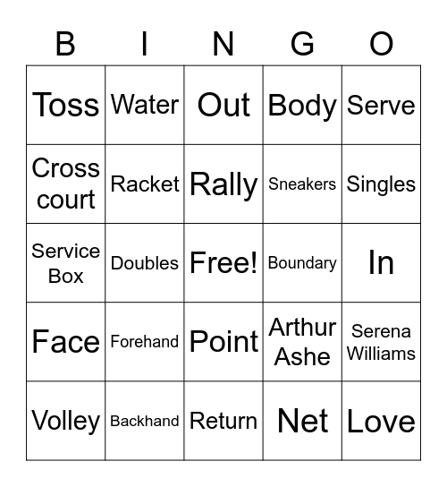 Tennis Bingo Card