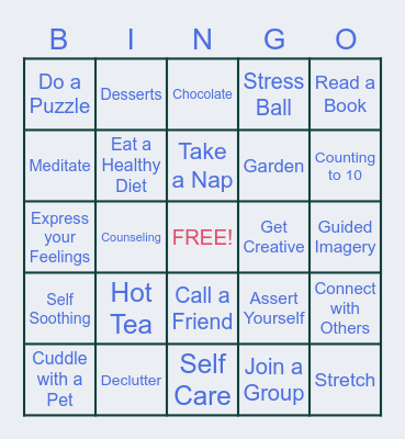 CMS Stress Relief Bingo Card