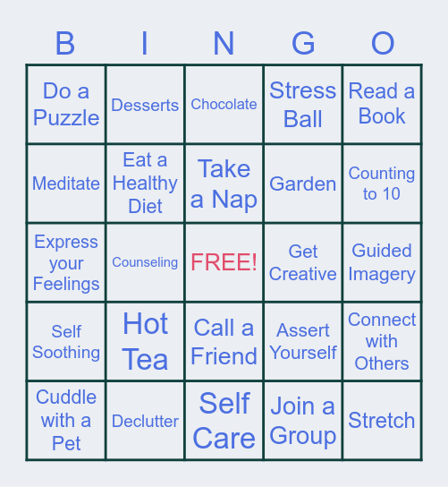 CMS Stress Relief Bingo Card