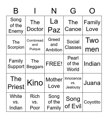 The Pearl Chapters 1-3 Bingo Card