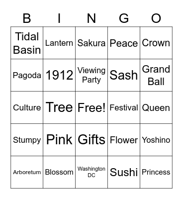 Cherry Blossom Bingo Card