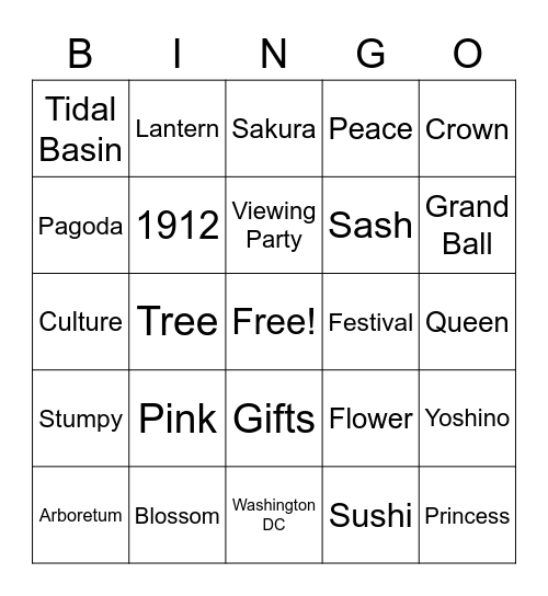 Cherry Blossom Bingo Card