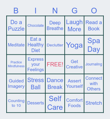 CMS Stress Relief Bingo Card