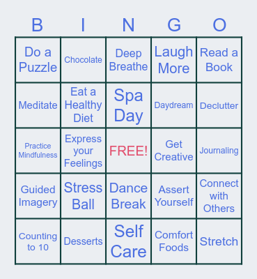 CMS Stress Relief Bingo Card