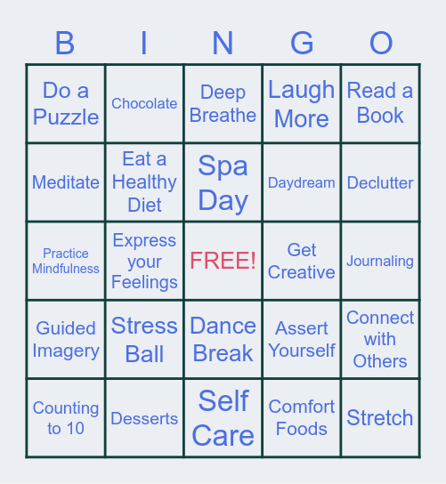 CMS Stress Relief Bingo Card