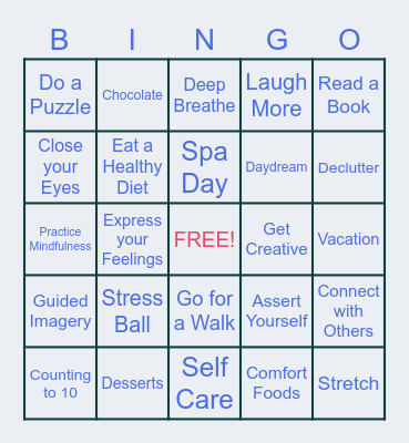 CMS Stress Relief Bingo Card