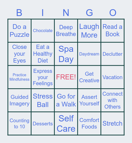 CMS Stress Relief Bingo Card