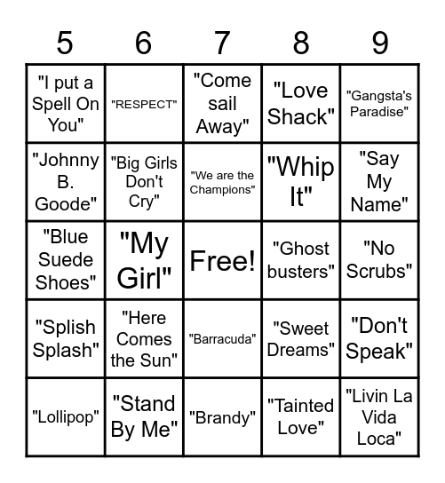 Decades Music Bingo Card