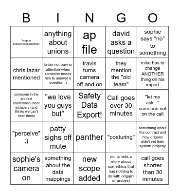 work bingo lmao Bingo Card