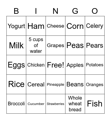 Food Guide Bingo! Bingo Card