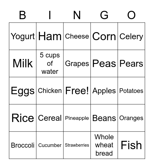 Food Guide Bingo! Bingo Card