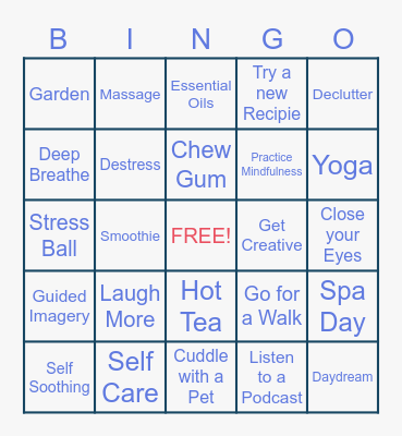 CMS Stress Relief Bingo Card