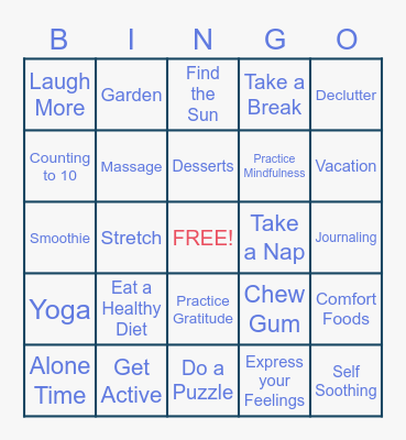 CMS Stress Relief Bingo Card