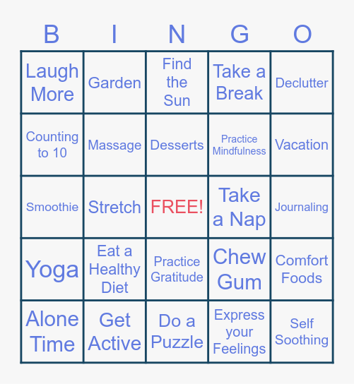 CMS Stress Relief Bingo Card