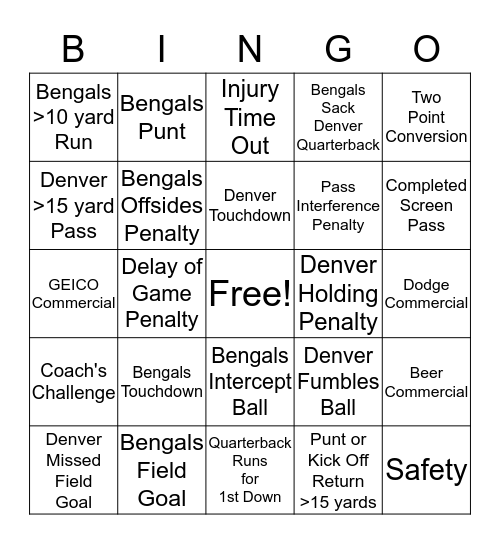 Monday Night Football - 12/28/2015 Bingo Card