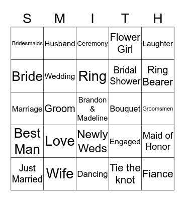 Madeline & Brandon Bingo Card