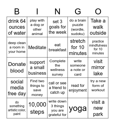 HRS Wellness Bingo Card