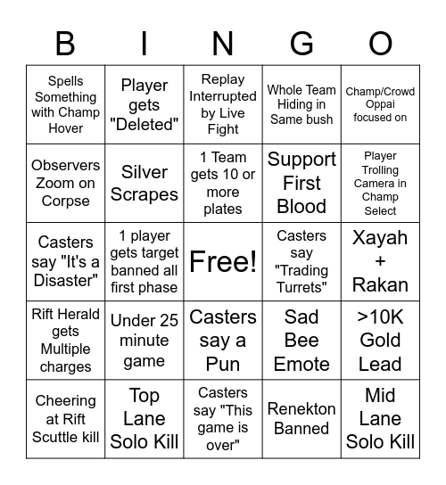 LCS Finals Weekend Bingo Card