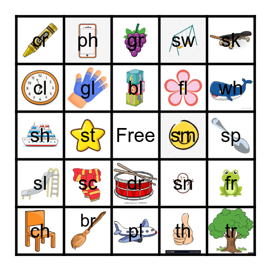 Blends and Digraphs Bingo Card