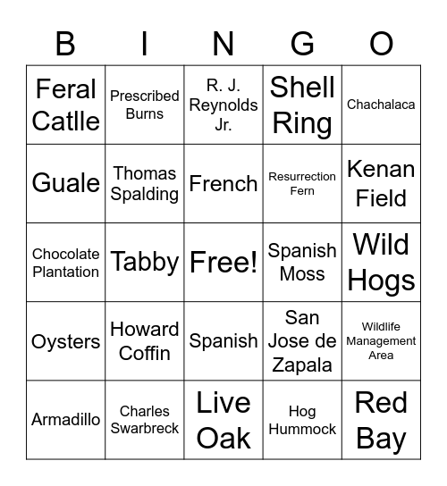 Sapelo Island NERR North End & History Bingo Card