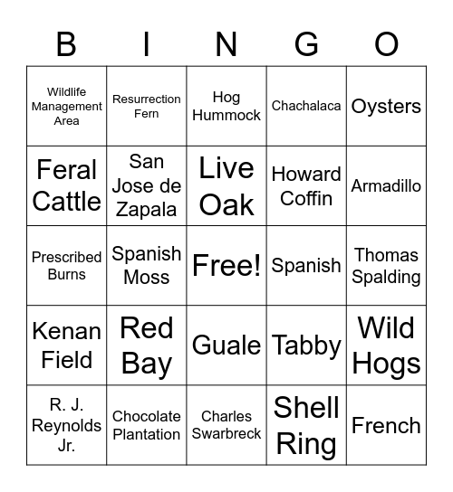Sapelo Island NERR North End & History Bingo Card