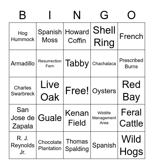 Sapelo Island NERR North End & History Bingo Card