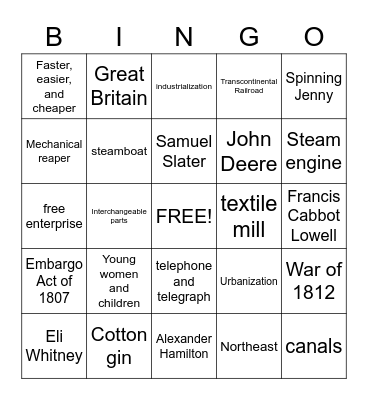 Industrialization & Reform Bingo Card