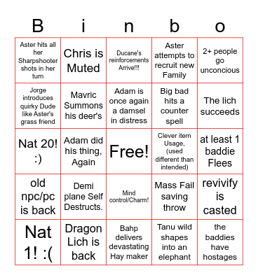 Bumble Bingo Card