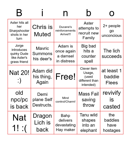 Bumble Bingo Card