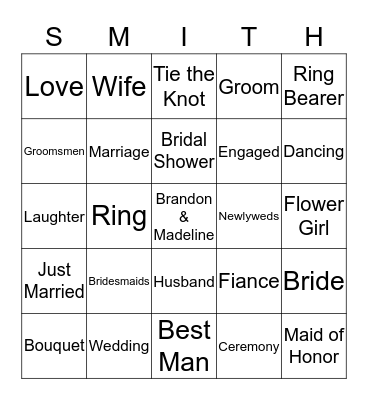 Madeline & Brandon Bingo Card