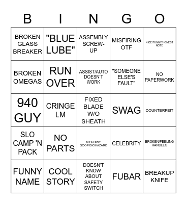 PRODUCT SERVICES BINGO Card