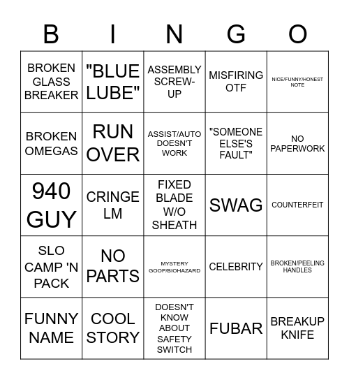 PRODUCT SERVICES BINGO Card