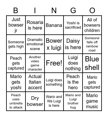 Mario Movie Bingo Card
