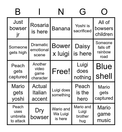 Mario Movie Bingo Card