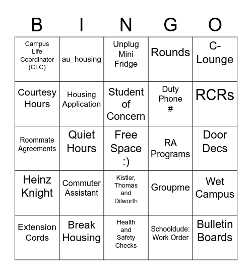 Housing Bingo Card