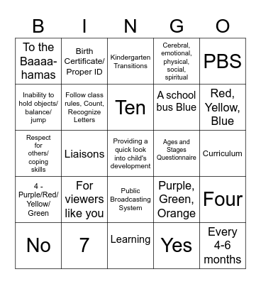 GESLELP - Week of the Young Child Bingo Card