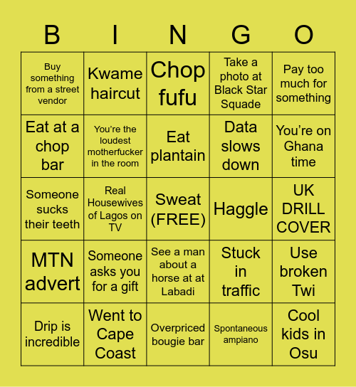 Ghana Bingo Card