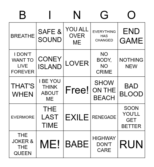 ROUND 3- TAYLOR'S SQUAD/COLABS Bingo Card