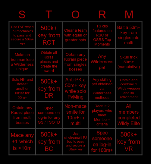 The Storm PVP Bingo - May 2023 Bingo Card