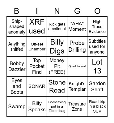 Curse of Oak Island Bingo Card