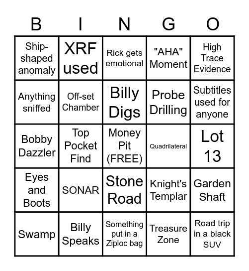 Curse of Oak Island Bingo Card