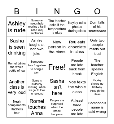Class Bingo Card