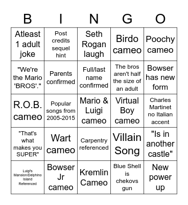 Mario Bros 2023 BINGO Card