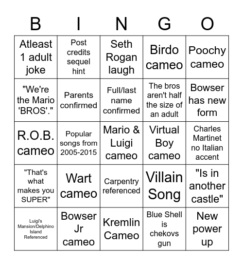 Mario Bros 2023 BINGO Card