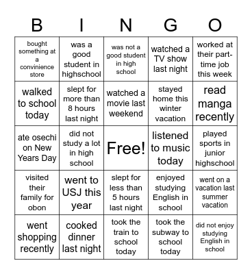 Find someone who... Bingo Card